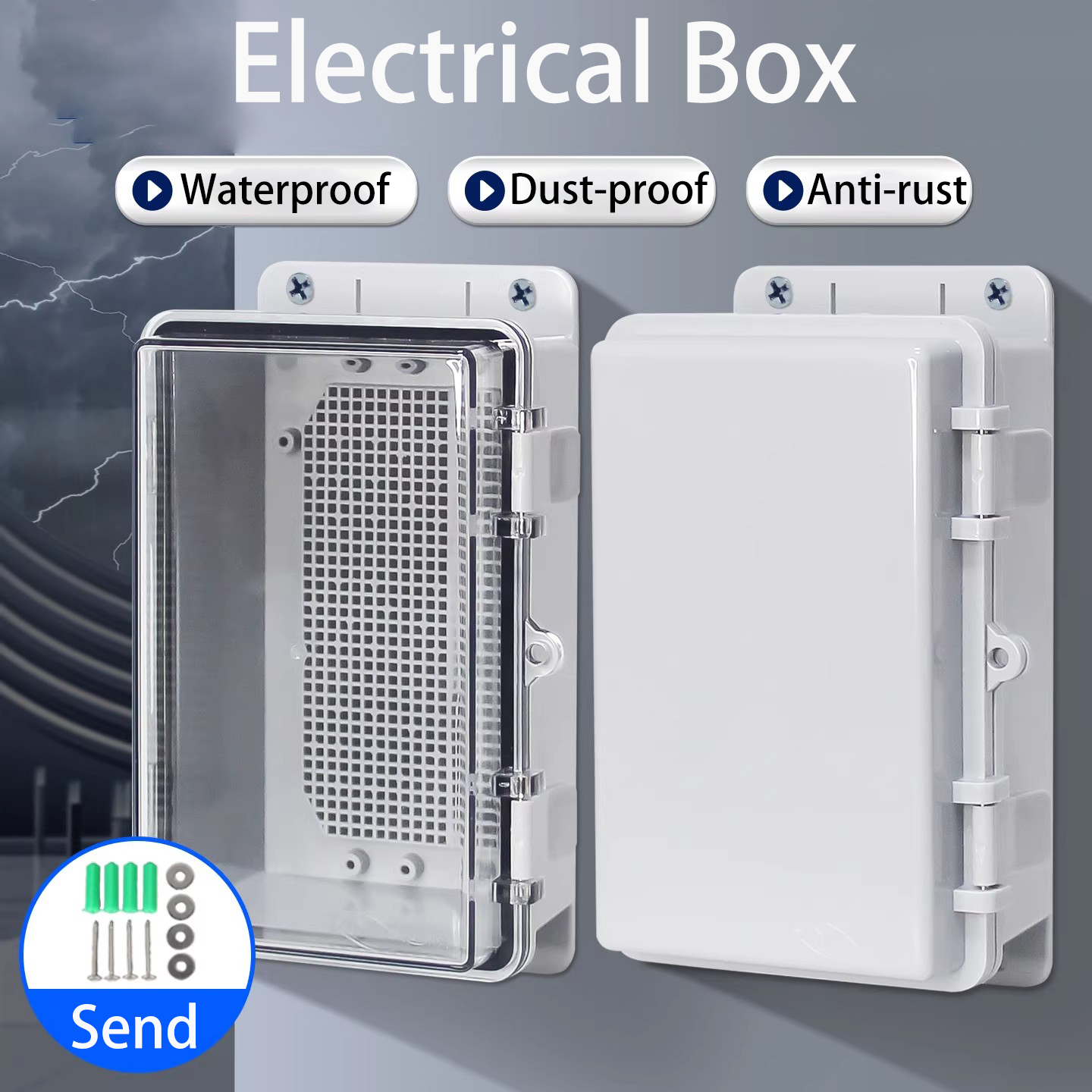 Outdoor Power Outlet Box - IP66 Waterproof Grey/Transparent Cover Housing Power